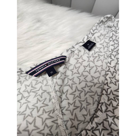 Tommy Hilfiger Womens Blouse White Gray Star Print Sleeveless Scoop Neck M - Picture 5 of 5